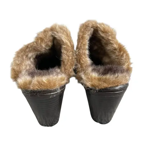 Boc by Born Brown Leather Faux Fur Lining Heeled Clog Mule Women’s Size 7 Boho