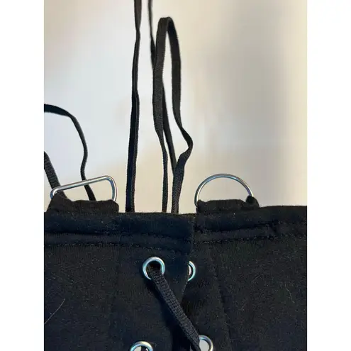 Goth Black Cropped Lace Up Hoodie XS