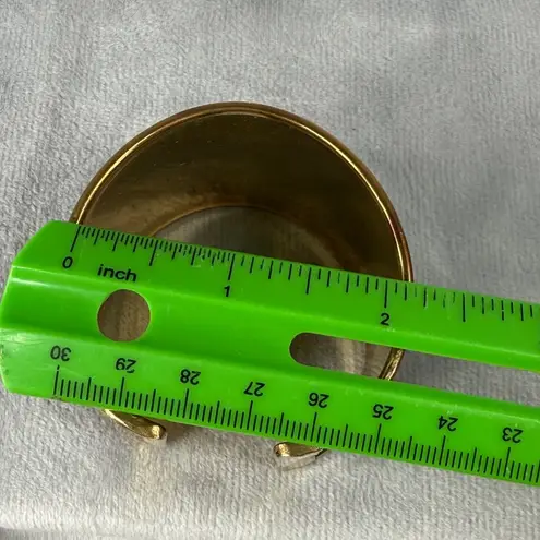 Gold Black Silver Tone Wide Cuff Bracelet Crosses Stars Circle Accents Open Back