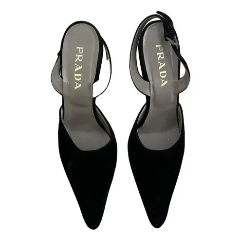 Prada Black velvet Slingback wedge Heels