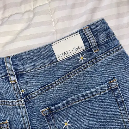 Marshalls Khaki + Blue Daisy Embroidered Denim Shorts