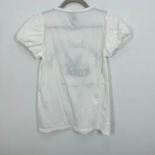 Xxi Y2K White Graphic Tee with Puff Sleeves French Dancer Beaded Size Medium