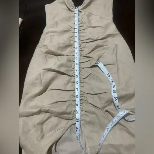 Revolve x Rumer Natural Linen Ruched Halter Sundress Center Slit XS NWT Tan