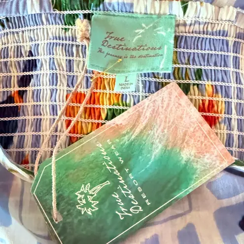 TRUE DESTINATIONS Tropical Toucan Print Tie Strap Midi Sundress Vacation Size L Blue Size L