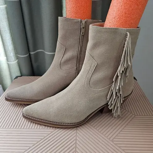 Coconuts by Matisse Booties Ankle Fringe Jane Tan Suede Heeled Boots Casual
