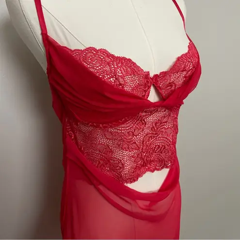 Victoria's Secret  Nighty Bra Lingerie Negligee Lace Skirt Underwire Red 36C Y2K