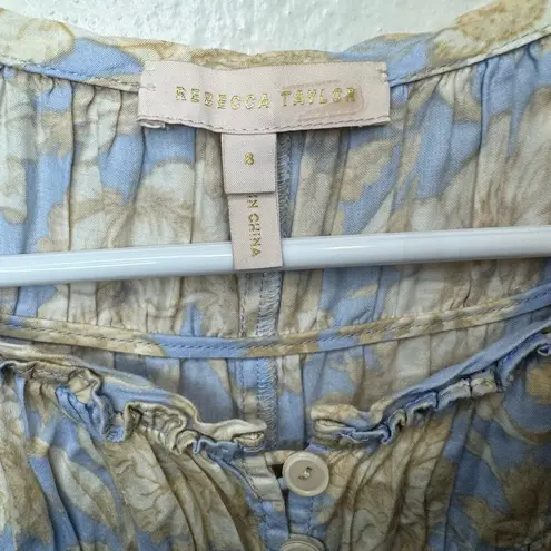 Rebecca Taylor Short Sleeve Satin Leaf Floral 100% Cotton Maxi Dress Size 8