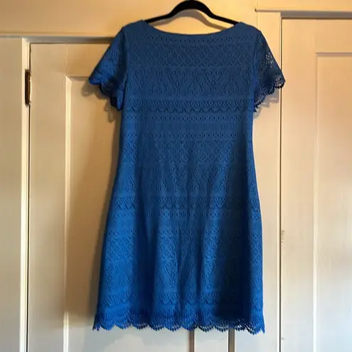 London Times  | Blue Lace Patterned Mini Dress Lined Size 10