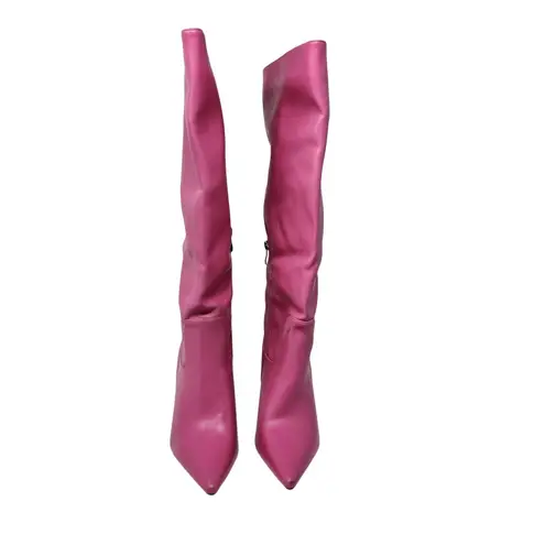 Sun Envy Pink Pleather Pointed Toe Stiletto High Heels Over The Knee Boots 8.5