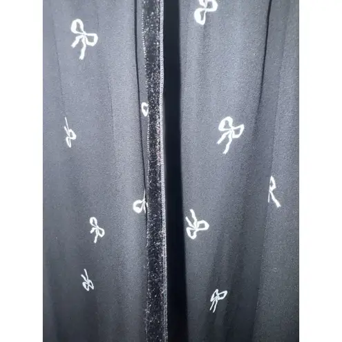 J.Crew Bow Blouse with Ruffle Neck and Velvet Trim Medium Black w/White Bows