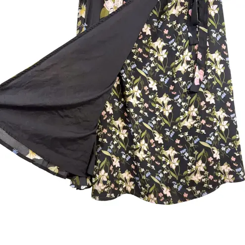 7th Avenue M Floral Pleated Wrap Skirt Pleated Midi Boho Fairy Cottage Retro Black Size M