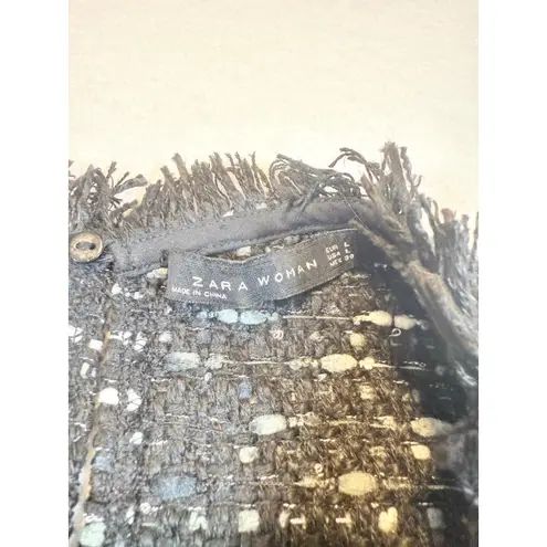 Zara Woman Tweed Fringed Mini Dress Black and White Size L Size L