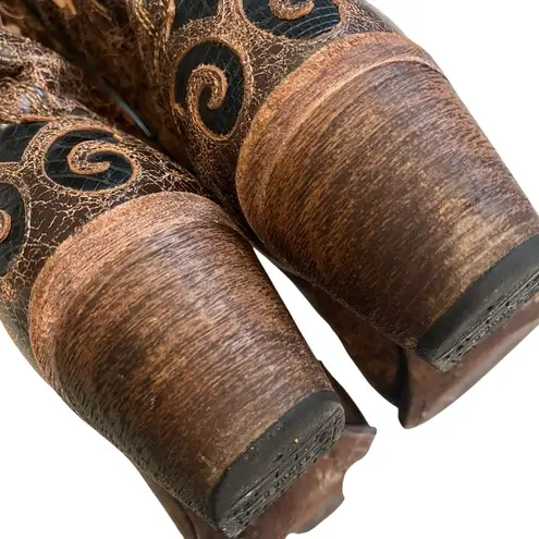Corral Boots Brown Distressed Lizard Inlay Snip Toe style C2118, Sz 7