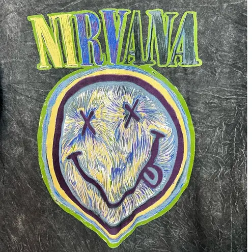 Nirvana  Graphic Band Tee L Multicolor Acid Wash Unisex Cotton Casual Logo