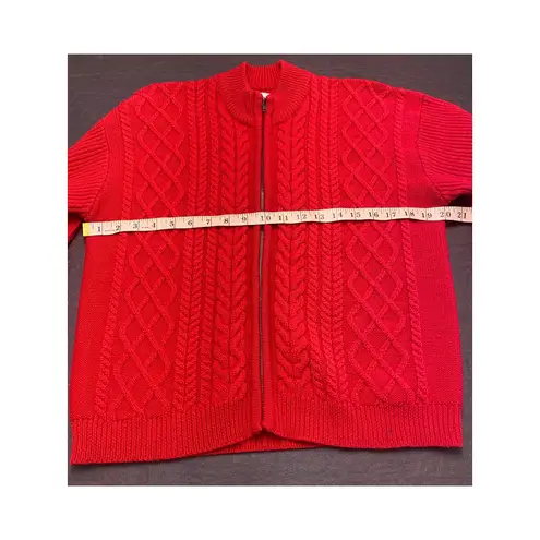 G.H. Bass & Co Red Cable Knit Wool Zip Sweater Women’s M Mock Neck Classic Size M