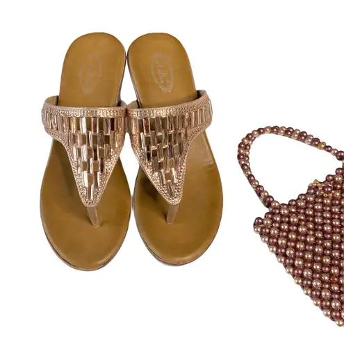 Italina ☻︎ Sparkly Baguette Crystal Wedge Heeled Sandals ☻︎ Rose Gold ☻︎ 7.5M