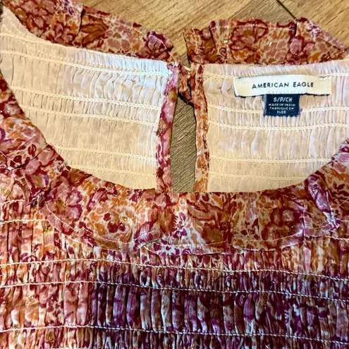 American Eagle  Floral Long Sleeve Smocked ruffled bodice Blouse size small