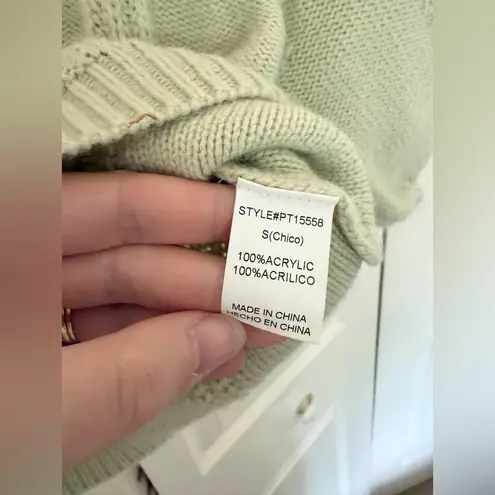 Bohme Light Green Pale Green Pom Pom Crop Cardigan Sweater Size Small