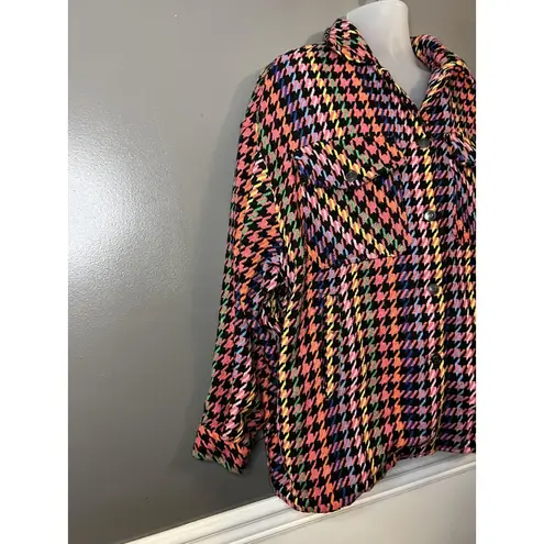 Spoon Jeans Jacket Womens 3X Black Multicolor Houndstooth Shacket Button Front