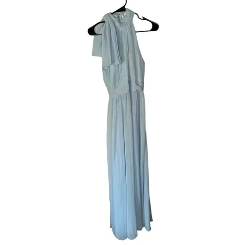 Mac Duggal Ieena Powder Blue Chiffon Mock Neckline Sleeveless Tiered Gown Size 6