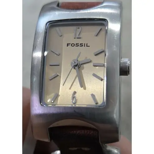 Fossil ES1117 Rectangle Gold Tone Face Brown Leather Link Watch Women