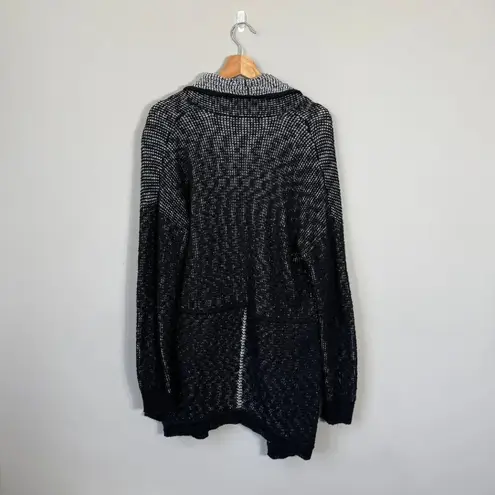 Eileen Fisher  Open Front Knit Cardigan Sweater Women Medium Black Organic Cotton