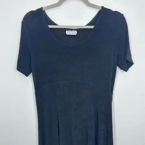 Vintage Black Babydoll Stretch Jersey Knit Short Sleeve Mini Dress Fit Flare 90s