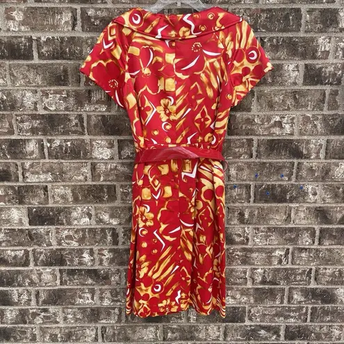VTG Teri Jon Rickie Freeman Sz 6 Floral Hawaiian Collared Dress Abstract Artsy Red
