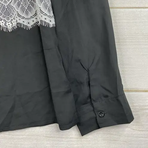 Simply Couture Top Womens S Black White Lace Button Up Long Sleeve Lightweight