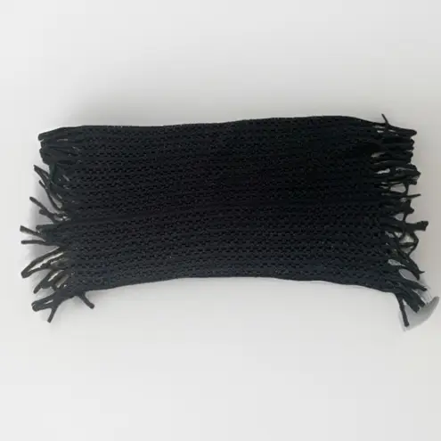 Black Knit Fringe Infinity Loop Scarf Neck Wrap Crochet Boho Goth Grunge OS
