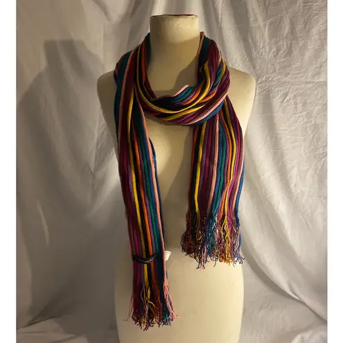 Boho Rainbow Knit Fringe Wool Blend Striped Knitting Inn One Size Purple