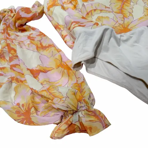 NEW RNWY The Label Long Balloon Sleeve Off The Shoulder Vishaka Bodysuit Sz L Orange Size L