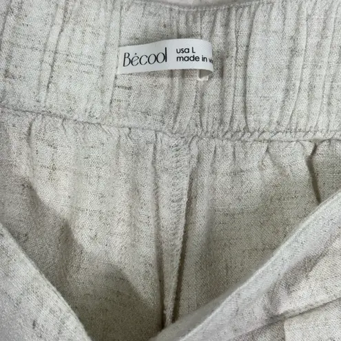 Be cool Beige Linen Pleated Pull-On High Waisted Shorts Size Large Elastic Back