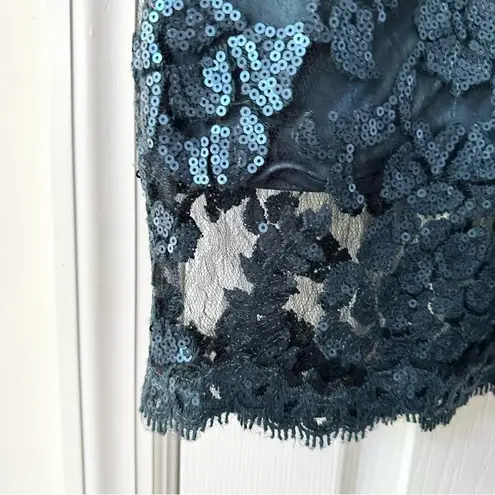 Tadashi Shoji Teal Sequin Illusion Sheath Knee Length Pailette Cocktail Dress 8