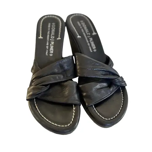 Donald Pliner Y2K VTG. BLACK CHUNKY LEATHER WEDGES SZ. 7 EUC