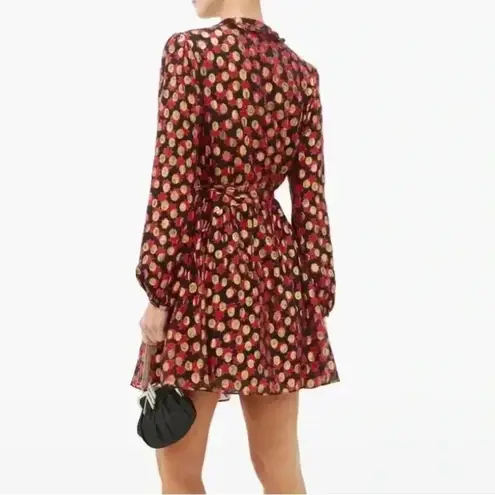 SALONI Scarlet Daisy Tilly Red Gold Black Shimmer Ruffle Mini C Dress Size 0