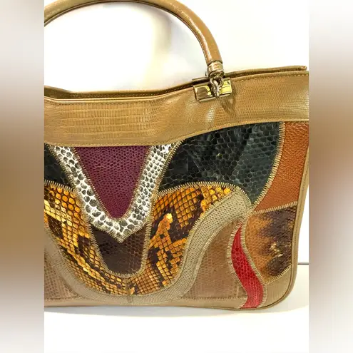 Vintage Caprice 1980s Snakeskin Patchwork Shoulder Bag Exotic Leather Tan