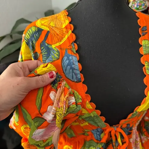 Blue Island Tropical Orange Citrus Print Vacation Resort Dress