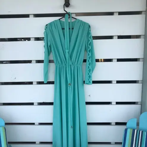VTG 60s 70s retro handmade one of a kind maxi dress with arm cutouts Green Size 8