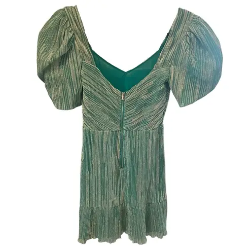 Saylor Nyah Mini Dress Teal Metallic Cocktail Puff Sleeves NWT