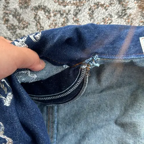 Vintage Pretty Bleu Denim Embroidered Studded Jacket Blue Large