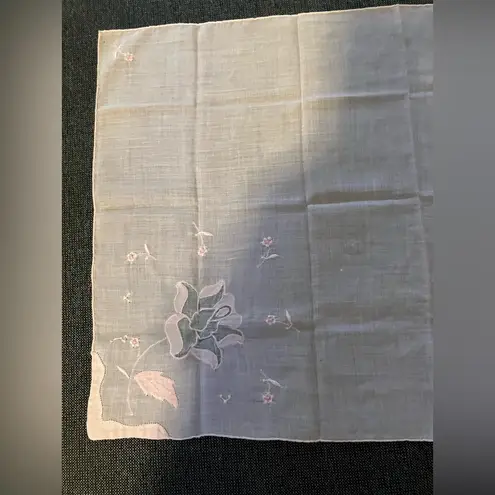 Antique Soft Cotton Floral Embroidered Handkerchief Pink White