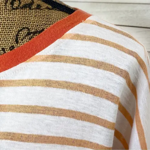 Hem & Thread Striped Slub Knit Short Ruffle Sleeve T-shirt White Orange Large