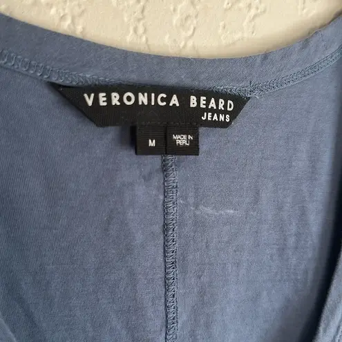 Veronica Beard Blue V Neck T-Shirt Flutter Sleeve Ruched Shoulder Medium Flaw