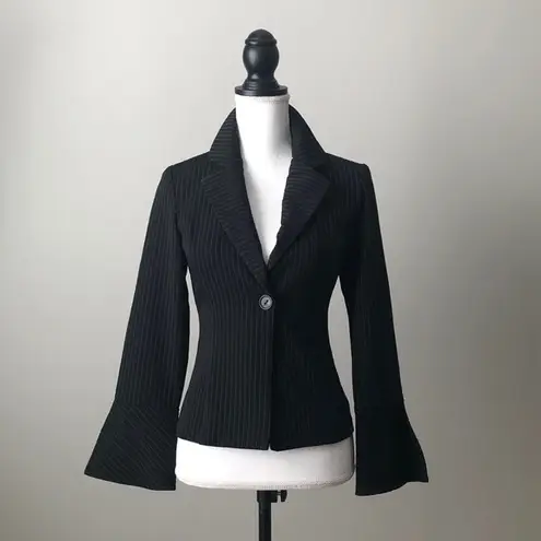A Byer BYER TOO! | Black Pinstriped Bell Sleeve Blazer