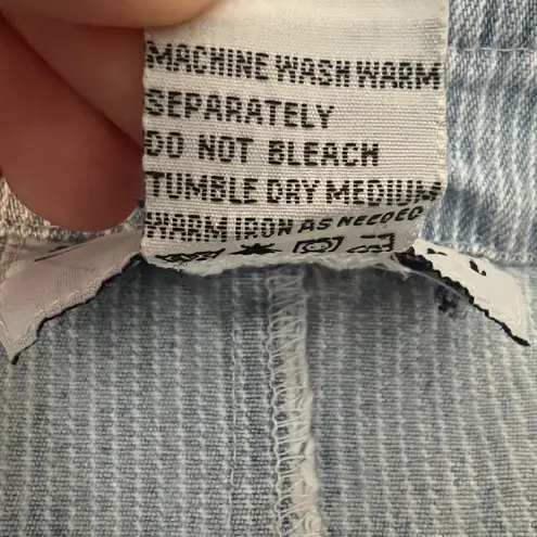 Vintage Real Comfort Denim Pinafore Dress Size 10 Blue White Stripe Casual Midi