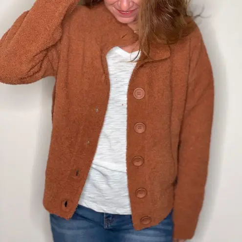 NWT Hello Nite Los Angeles Plush Button Terracotta Jacket Cardigan Size S Brown