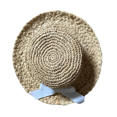 Signature Studio Vintage 90s Thick Chunky Straw Sun Hat with White Bow Signature Studios