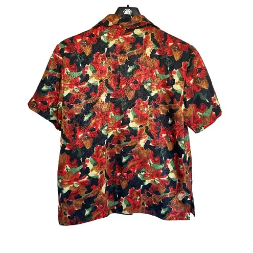 Vintage EJHarper Red Floral Scallop Neckline Button Down Size 8