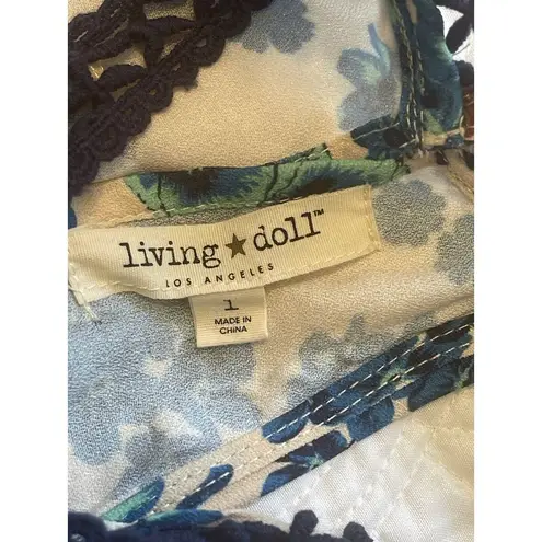 Living Doll Maxi Dress Boho Tiered Multi Florals Crochet Trim L Flowy